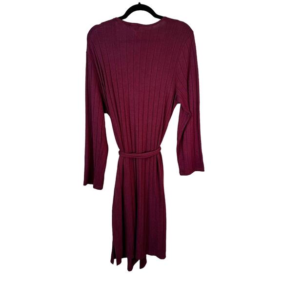 BP Nordstrom Womens Ribbed Lightweight Robe with Waist Tie Belt Burgundy XS Cozy - Picture 2 of 11